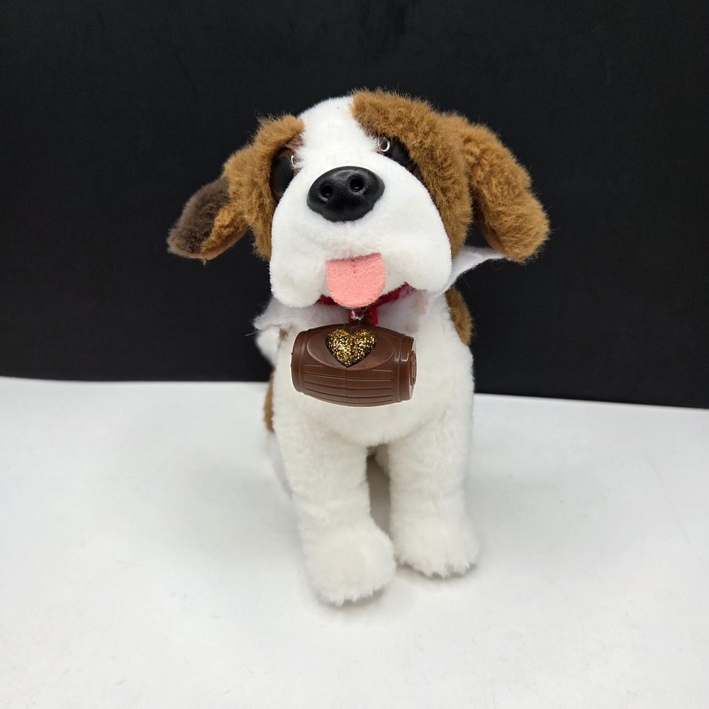Elf Pets St Bernard Plush Puppy Dog Brown White Barrel Charm 7.5" Holiday Toy